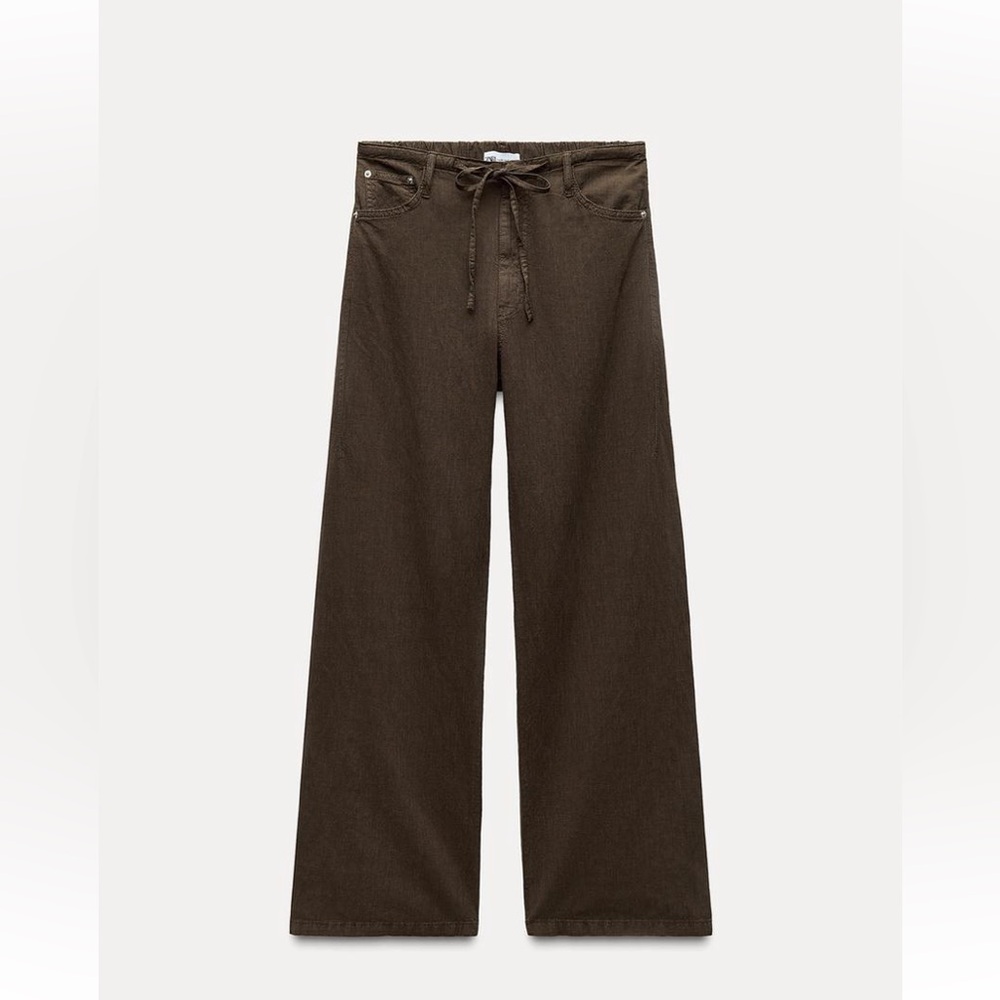Zara chocolate brown flowy rustic pants